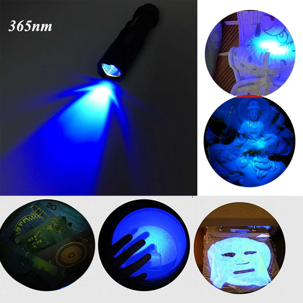 Powerful UV Led Flashlight Lamp 365nm 395nm Purple Torch Light Ultra Violet Ultraviolet Blacklight for Money Checker AA Battery