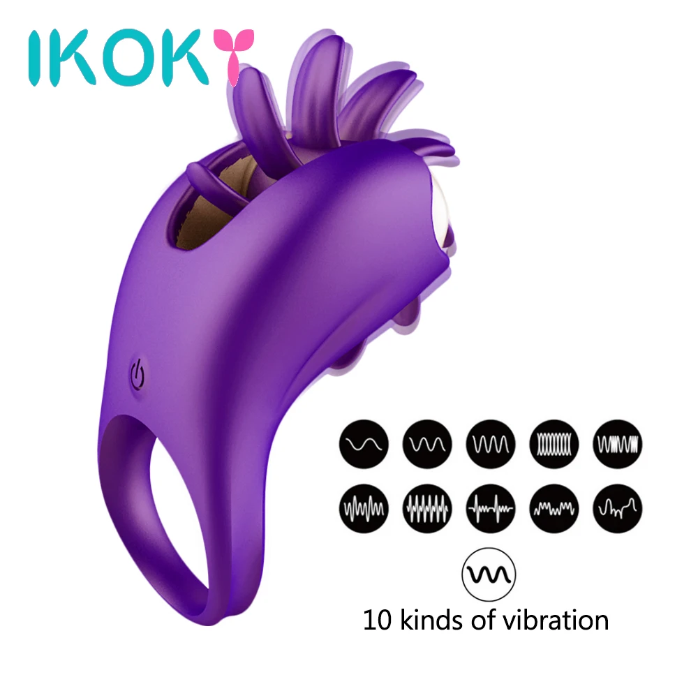 IKOKY Vibrator Penis Ring Rotation Oral Vagina Clitoris Stimulate G-spot Massage Cock Ring Tongue Licking