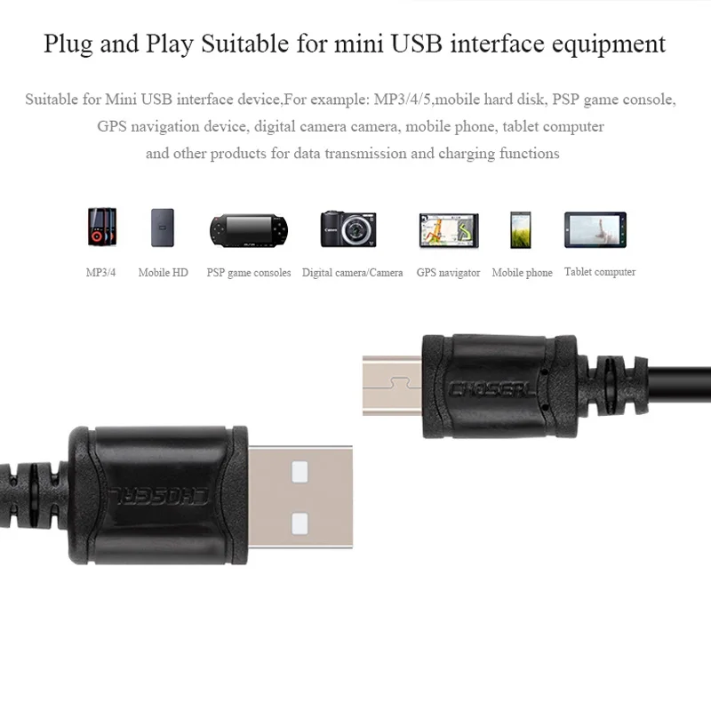 CHOSEAL-Mini USB 2.0 Tipo A Macho para Mini B Cabo de Carregamento para PS3, Controlador, Câmera Digital, Cam traço, MP3 Player