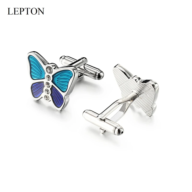 

Lepton High-Quality Crystal Blue Butterfly Cufflinks for Men Elegant Shirt Accessory Ideal Wedding Gift for Groom