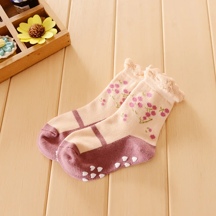 Chaussettes multicouches antidérapantes en coton et dentelle pour petites filles de 0 à 5 ans S/M/L, paires/lot