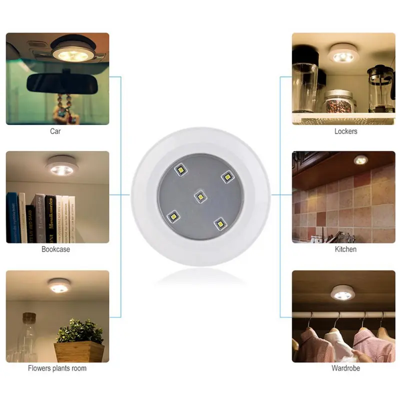 New 5 LED Wireless Puck Bright White Warm White Lights Remote Control Home LED Wireless Puck Light