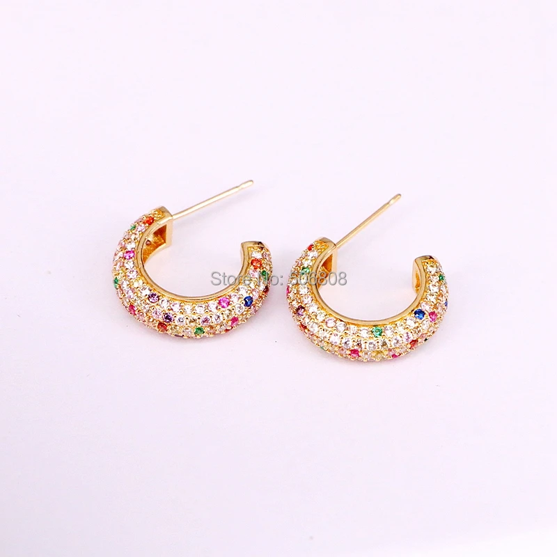 ZYZ-9918 micro pave cz half circle Earrings Rainbow CZ gold Stud Earring girl earring women jewelry