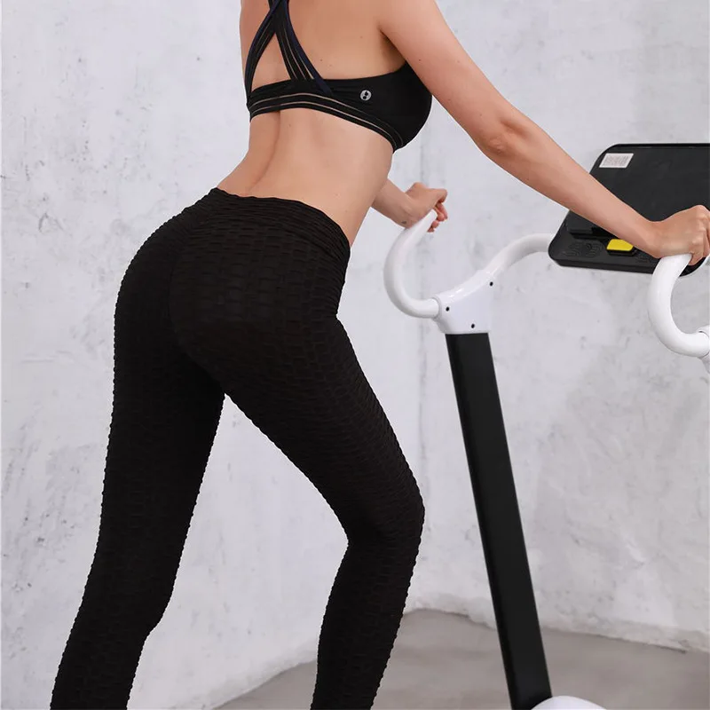 Schwarz Leggings Frauen Polyester Ankle-Länge Standard Falten Hosen Elastizität Halten Schlank Push-Up Fitness Weibliche Legging