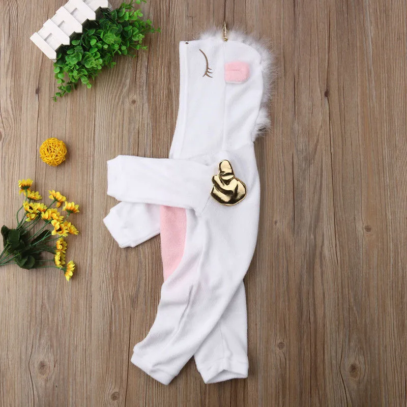 0-24M Newborn Kid Baby Boy Girl Clothes Cute Unicorn Flannel Hooded Romper Elegant Cotton Princess Jumpsuit lovely party Outfit