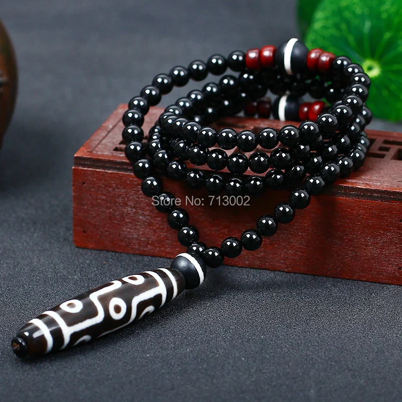 

Vintage Tibetan Dzi Bead Amulet 9 eyes Pendant Mala Bead Necklace Talisman