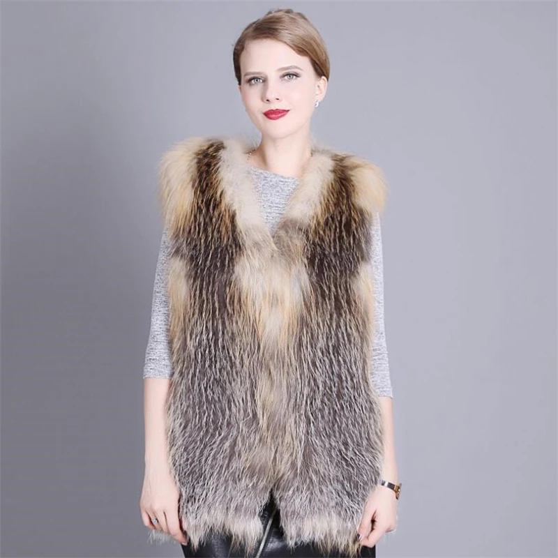 

IANLAN Elegant Winter Womens Real Fox Fur Overcoats Fashion Silver Fox Fur Loose Parka Ladies Knitted Fur Long Coats IL00351