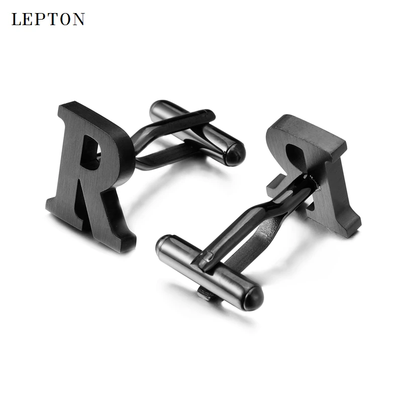 

Lepton Stainless steel Cufflinks for Mens Ion Plating Black Film Metal Letters R Cuff links for Wedding, Business with Gift Box