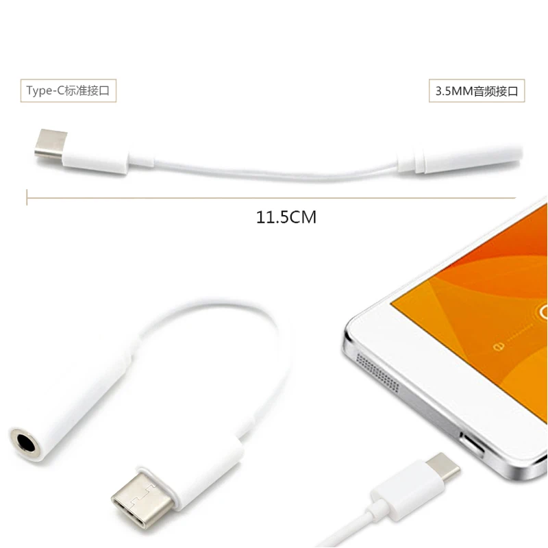 100pcs/lot Type-C to 3.5mm Earphone cable Adapter usb 3.1 Type C USB-C male to 3.5 AUX audio female Jack for Letv Xiaomi