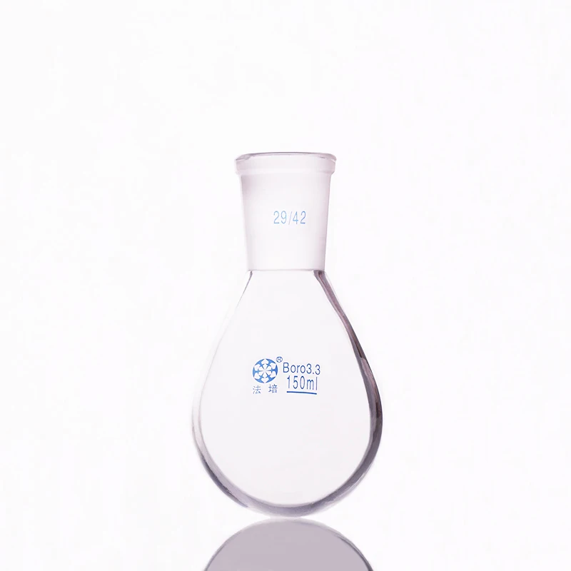 

Flask eggplant shape,short neck standard grinding mouth,Capacity 150ml and joint 29/42,Eggplant-shaped flask