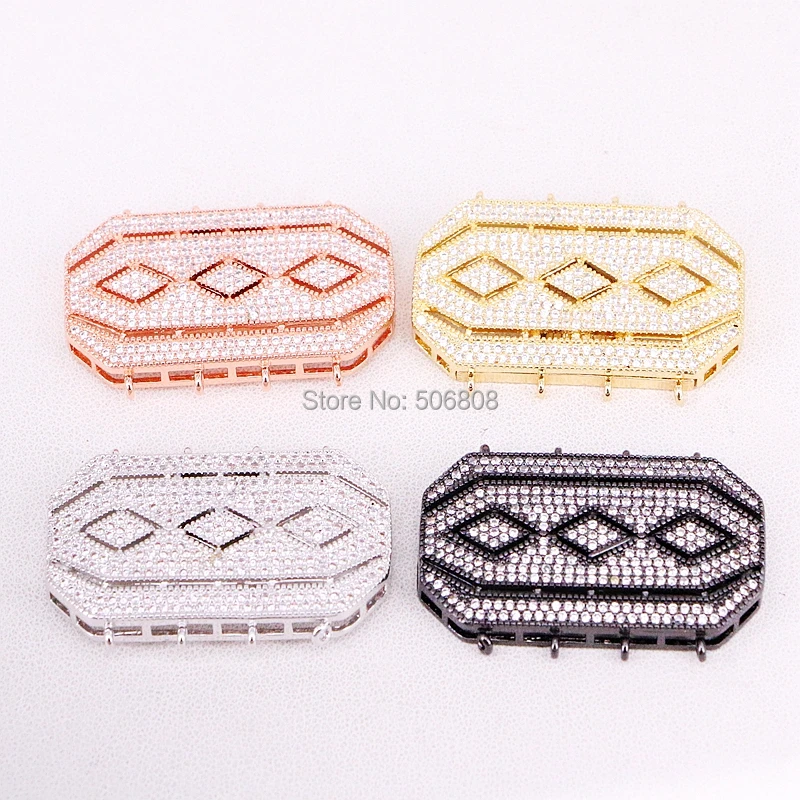 5PCS ZYZ321-8007 Multi strand clasp 4 row box clasp, pave CZ cubic zirconia, square rectangular buckle clasp