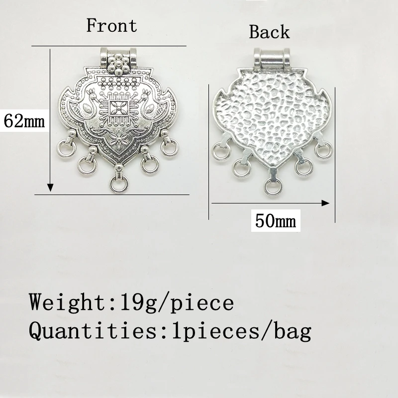 New Fashion 62*50mm 1pieces/bag Retro  Zinc Alloy Hearts Shape Connectors Pendant for Necklace Handmade Jewelry Accessories
