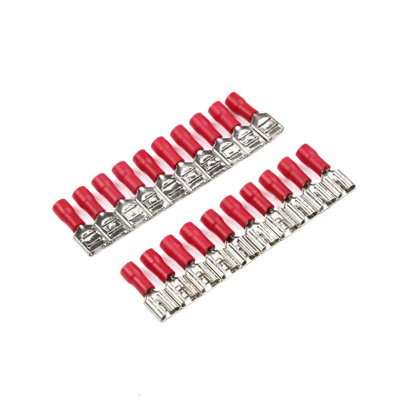 100PCS/Pack FDD1.25-250 Female Insulated Electrical Crimp Terminal for 0.5-1.5mm2 Connectors Cable Wire Connector