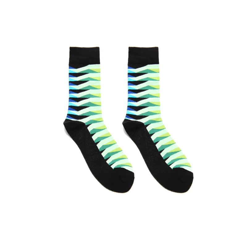 PEONFLY Men Socks Funny Geometric Striped Wave Rhomboid Lattice Wine Stitching Harajuku Hip Hop Happy Cotton Socks Street Style