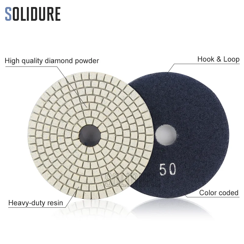 7 tamanhos de 100mm almofadas de polimento seco e molhado para polimento de granito, pedra e concreto de engenharia de mármore