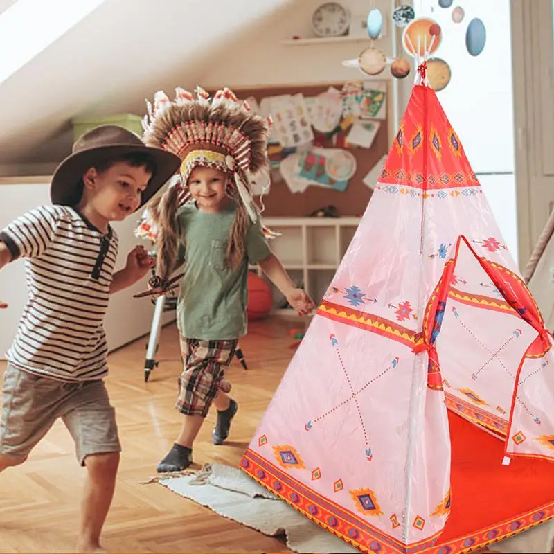 Large National Style Canvas Original Teepee Kids Teepee With Orange Indian Play Tent House Children Tipi Tee Pee Tent Game House