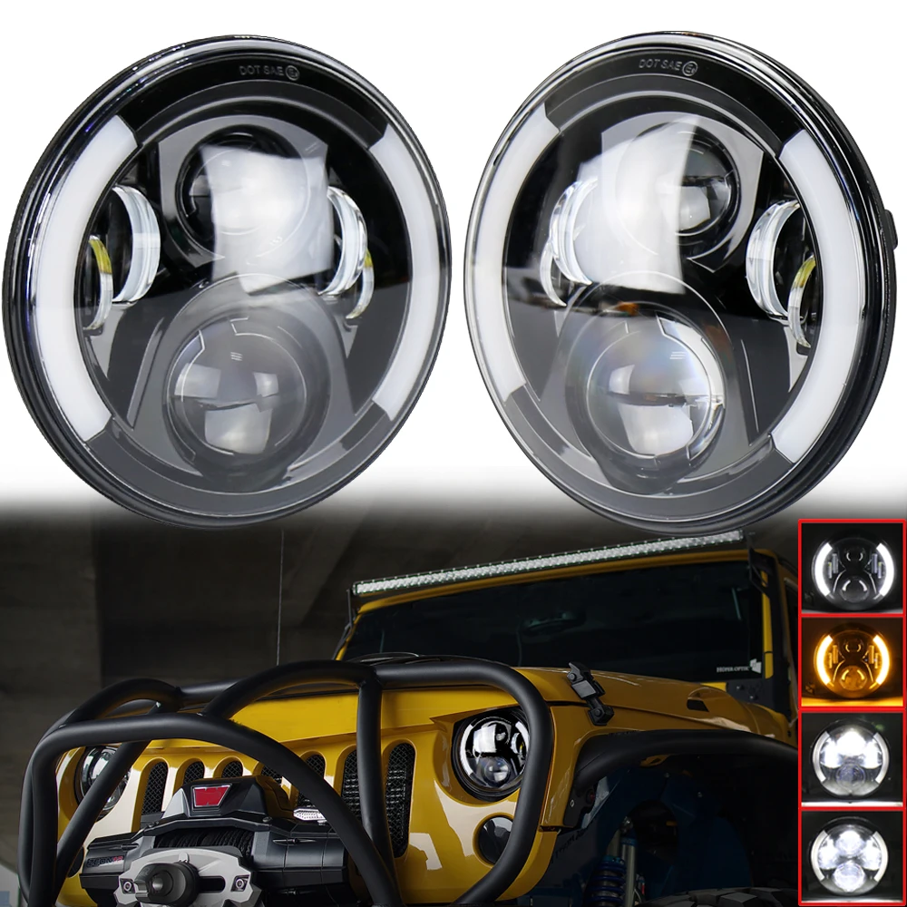 

7 Inch Led Headlight with DRL Hi-Lo Beam H4 7" Faros for Land-Rover-Defender-Lada-Niva-Toyota-UAZ 4x4 JK CJ TJ LJ