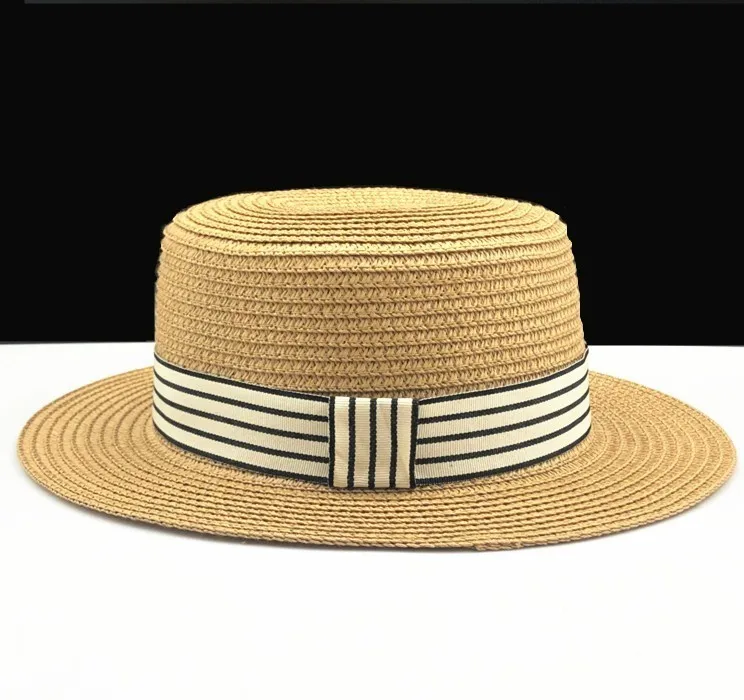 Summer Women Boater Beach Hat Female Casual Panama Hat Lady Brand Classic Bowknot Straw Flat Sun Hat Women Fedora