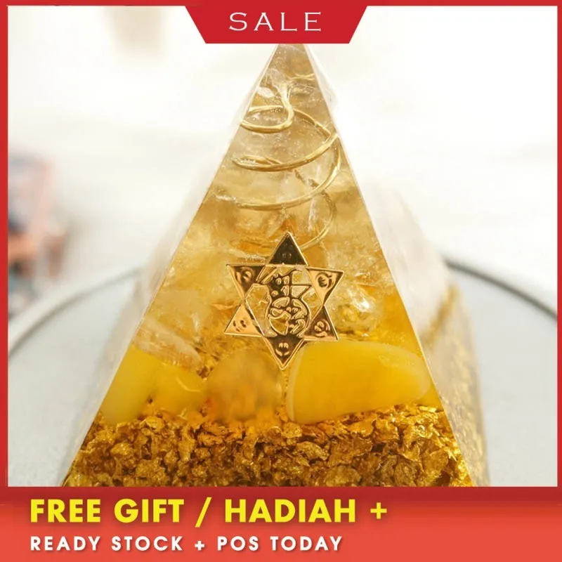 Orgonite Pyramid 5cm symbolizes the lucky citrine pyramid energy converter to gather wealth and prosperity resin decor