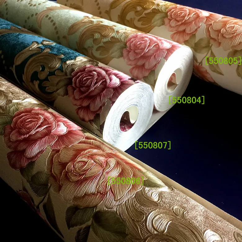 European Style Pvc Waterproof Wallpaper Living Room Bedroom Background Flower Wall Paper Roll Blue Coffee