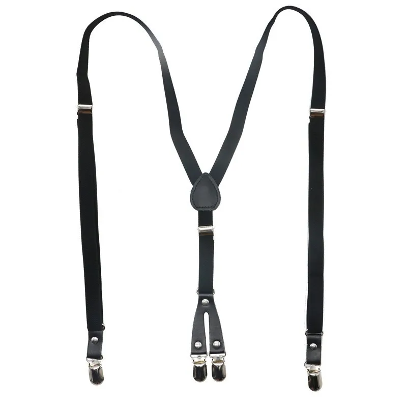 X Back 4 Clips Slim Skinny Black Solid Men's  Suspenders For Men 1.5cm  Women's Pants With Adjustable Suspenders