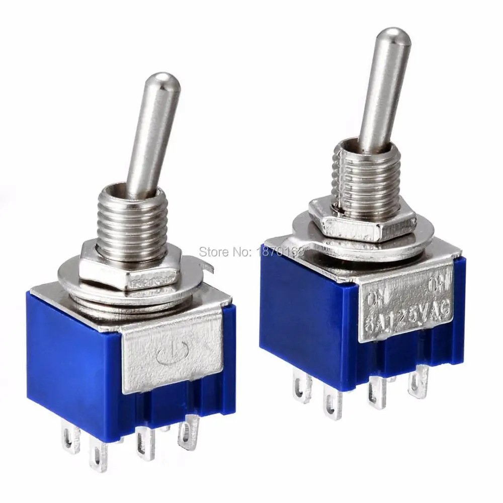 10 Pcs MTS-202 MTS-203 AC 125V 6A Amps ON/ON 2 Position DPDT 6 Pins Miniature Toggle Switch
