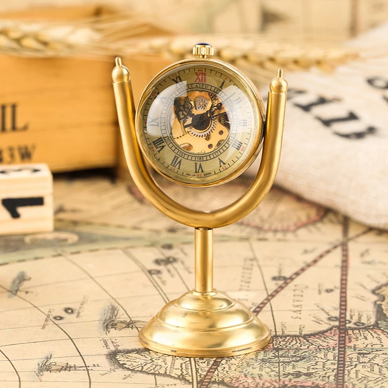 Top Transparent Smooth Globe Luxury Spinning Gold Prize Cup Mechanical Pocket Watch Art Collectible House Office Desk Decoration