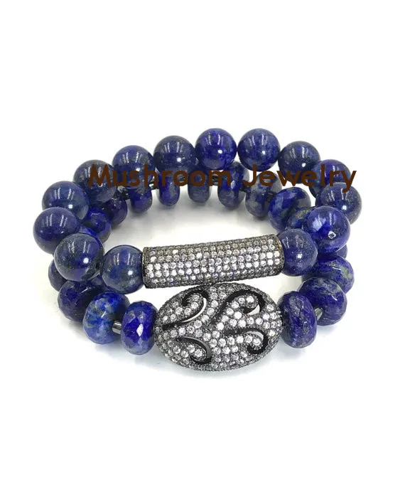 Bohemia zircon Bar Bracelet Blue Roundel Lapis Stone Beads Bracelet Bracelet Female strand Bracelets