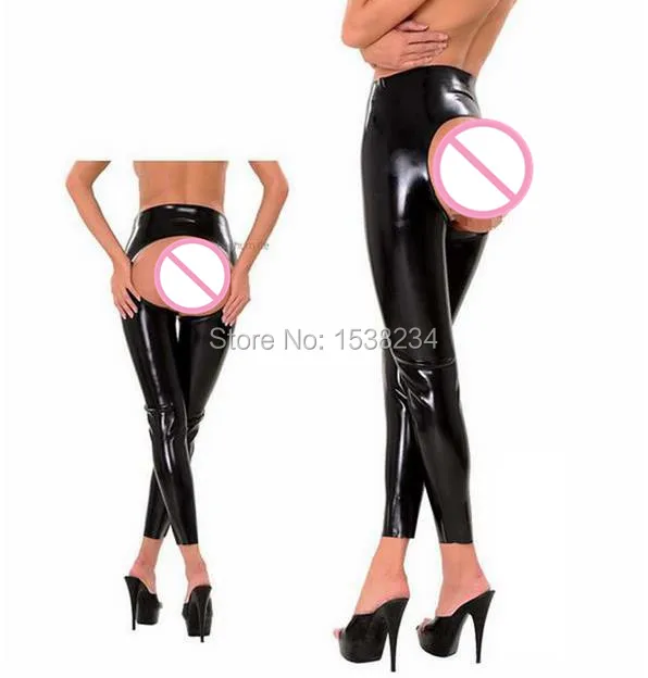 

Sexy Black spanking Latex Leggings butt Less Open chaps Rubber pants leg Gummi Trousers Long bottoms plus size XXXL