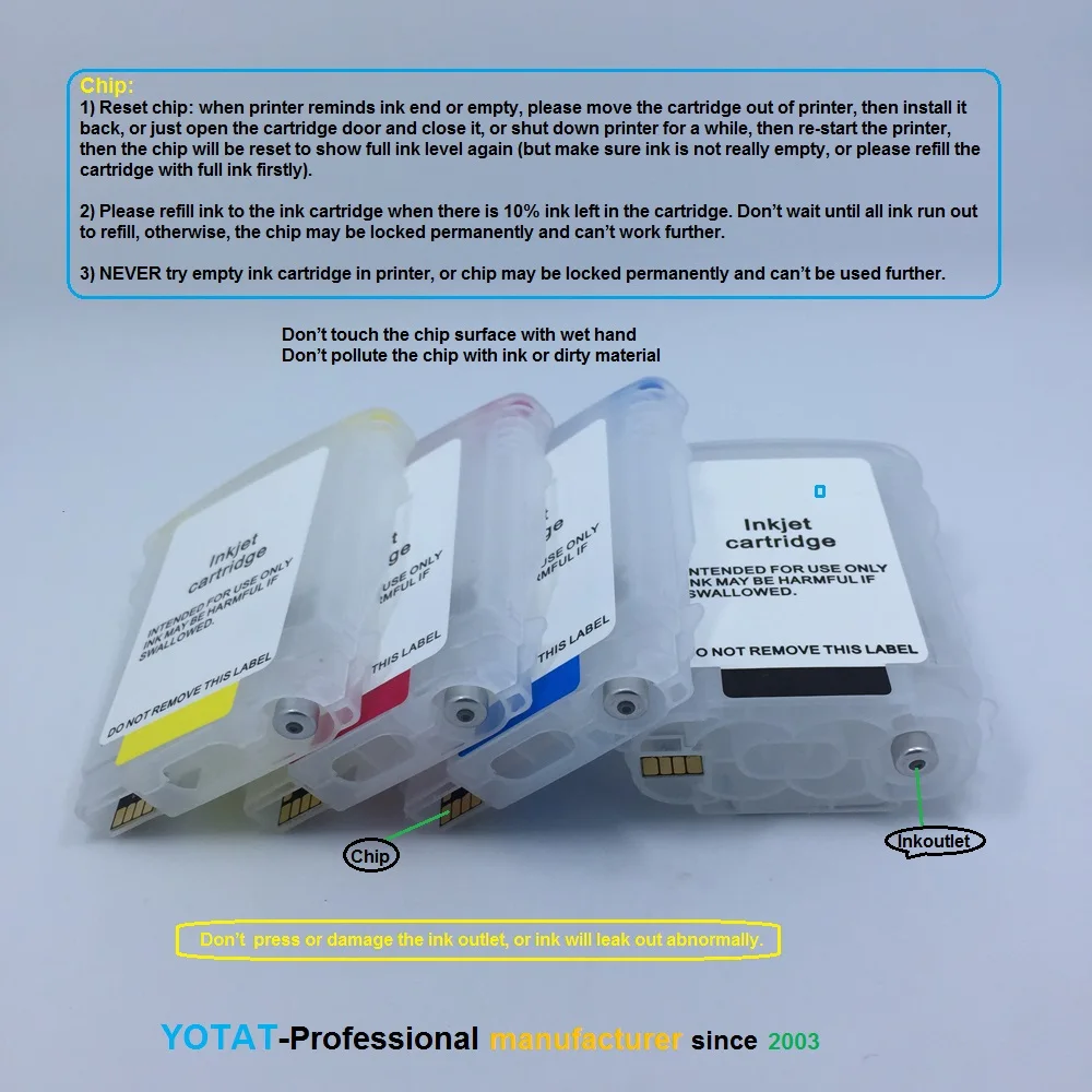 YOTAT refillable ink cartridge for  with chip HP88 HP88XL for Officejet Pro K550/K550dtn/K550dtwn/K5400dn/K8600/L7580/L7590