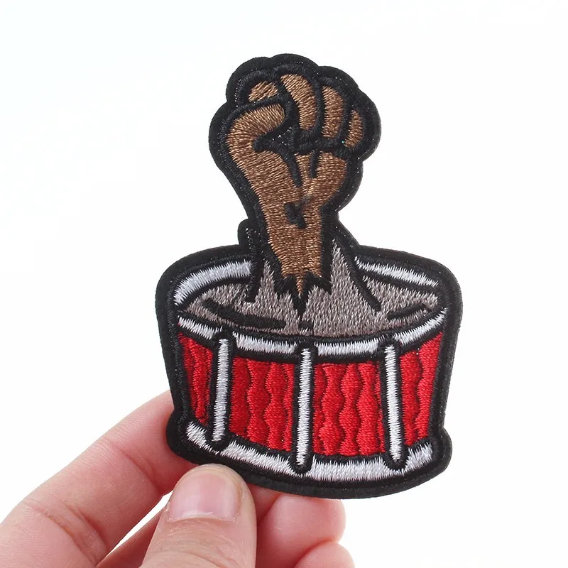 Pulaqi Broken Drum Music Patches Iron On Clothes Hat T-shirt Overcoat Peace Anti-War Punk Style Patch For Men Kids Women Decor F