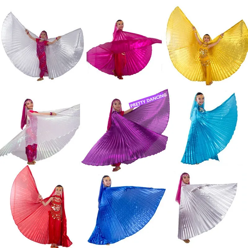 Skrzydła kostiumy dziecięca sukienka do tańca brzucha dla dziewczynek prezent Bellydancing ubrania Bollywood Dancewear dzieci Cosplay skrzydła z kijami