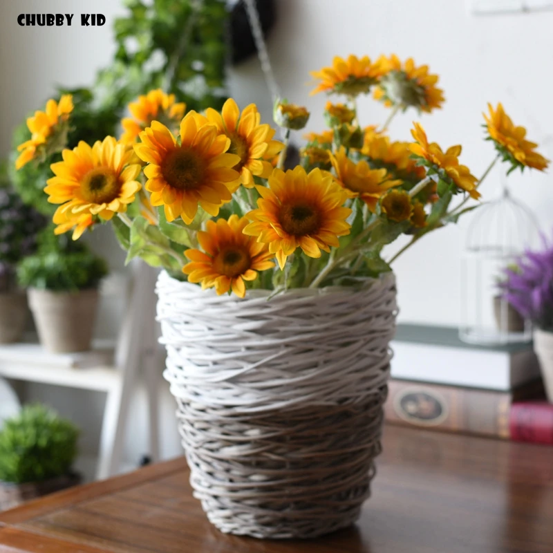 12pcs/lot ! wholesale high quality 63cm long 3 heads artificial Sunflower fake helianthus flower wedding decorative silk flowers