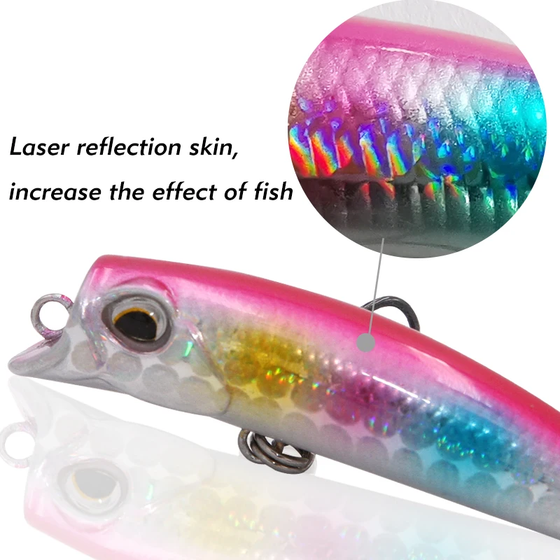 TacklePRO-PO-14 Professional Mini Popper Fishing Tackle, Fresh Minnow, Black Nickel Hooks, All for Bass, Quality