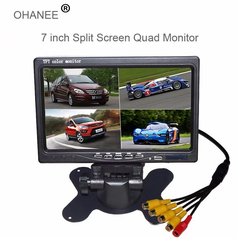 

7 Inch Split Screen Quad Monitor 4 channel Video Input Windshield Style Parking Dashboard For Car Rear View Camera