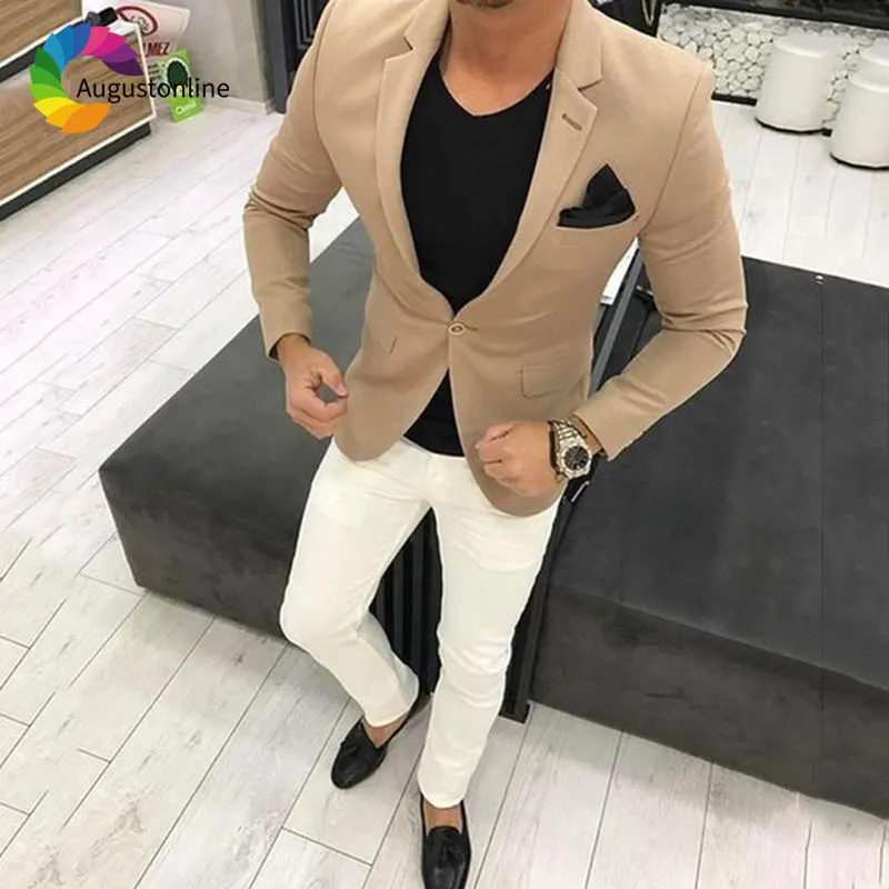 

Latest Coat Pants Designs Men's Classic Suit Khaki Business Man Suit with Pants Slim Fit Man Blazer 2Piece Jacket Prom Costume
