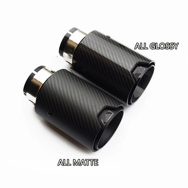 2.5'' in, 3.2'' out Car Carbon Fiber Exhaust End Tips Matte/Glossy Black for BMW 2 Pieces