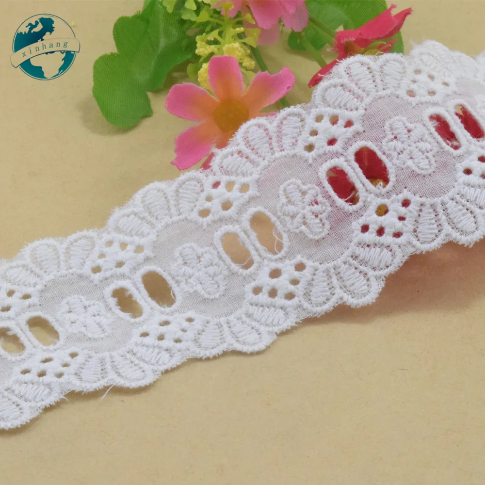 4.5cm Cotton White Embroided Lace Ribbon Dolls Trim Fabric DIY Wedding Accessories Supplies African French Lace Applique #3536