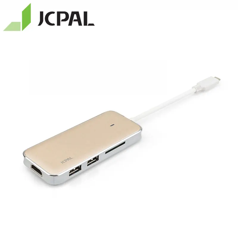 

JCPAL USB-C to 5-Port HUB Aluminum Shell USB-C PD Power 60W HDMI 4K Video 2x USB3.0 RJ45 USB-C Dock Adapter