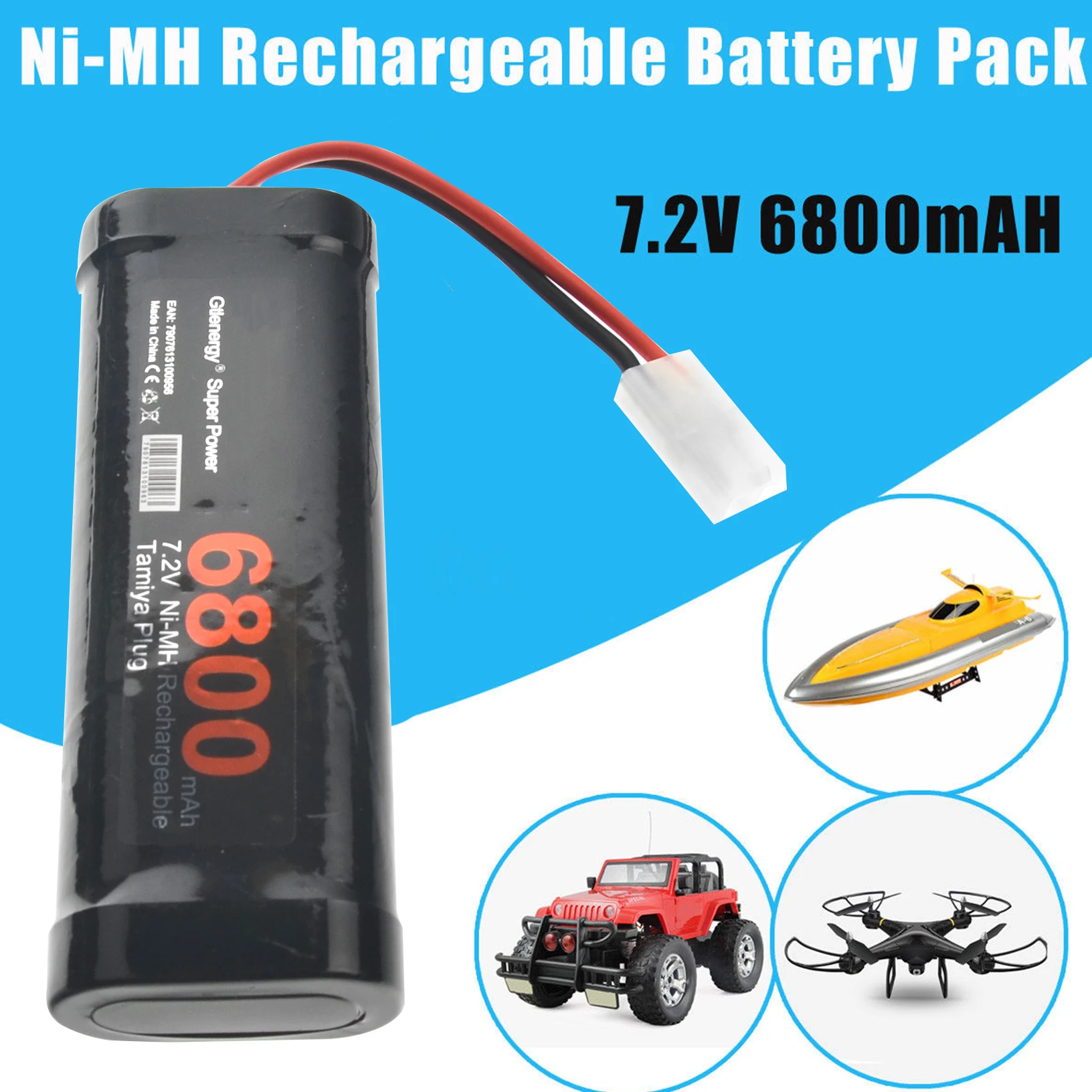 Pack de batteries rechargeables Ni-MH, 7.2V, 6800mAH, pour véhicule jouet, bateau, avion, 1 à 5 pièces