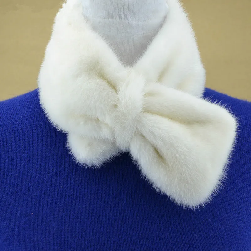 Real mink fur Bow tie women  collar ladies neck ring fashion new design solid white black color scarf T11