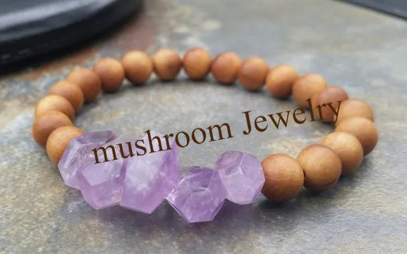 Boho Chic Amethyst Nugget Stone Bracelet Yoga Bracelet Wood Bracelets