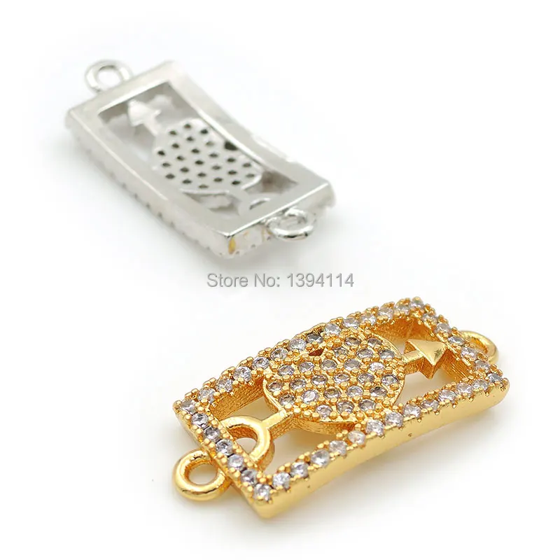 22*9*2mm Micro Pave Clear CZ Arc Rectangle Connector With Arrow And Heart Fit For Women As DIY Bracelets Accessory