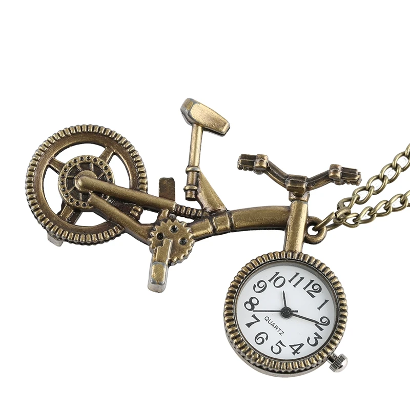 Reloj de bolsillo de cuarzo con forma de bicicleta Retro, colgante de collar de rueda de bronce, regalos de moda para hombres, mujeres, niños, amantes de la bicicleta