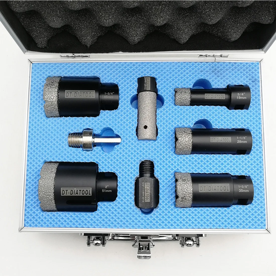 DT-DIATOOL 8pcs/kit Vacuum Brazed 5/8-11 thread Diamond Drill Core Bits Finger bits Sets plus Adapter for Porcelain Tile Granite