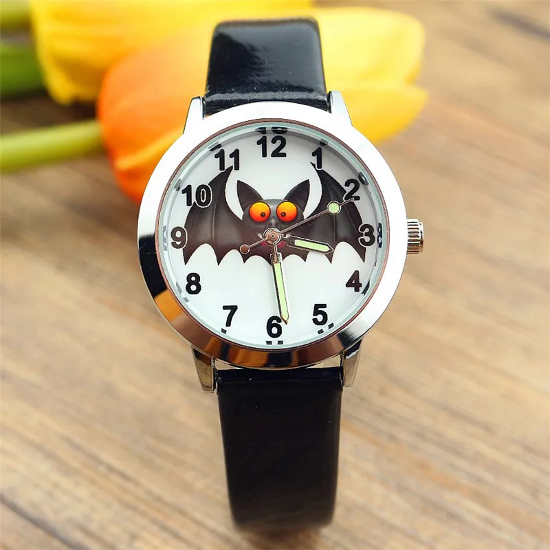 Nazeyt neue Halloween vampier zifferblatt kinder quarzuhr kleine jungen und mädchen bloodsucking bat leucht hand leder geschenk uhr