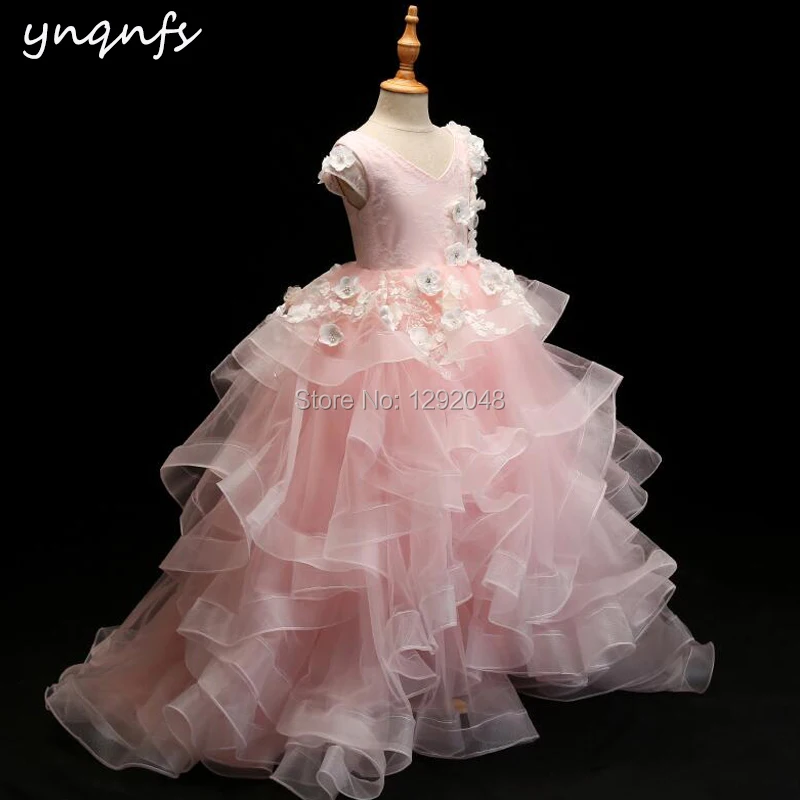 

YNQNFS G1 Princess Pink Flower Girl Dresses Ruffles Puffy Ball Gown Party Evening Pageant Birthday Dress First Communion Dresses