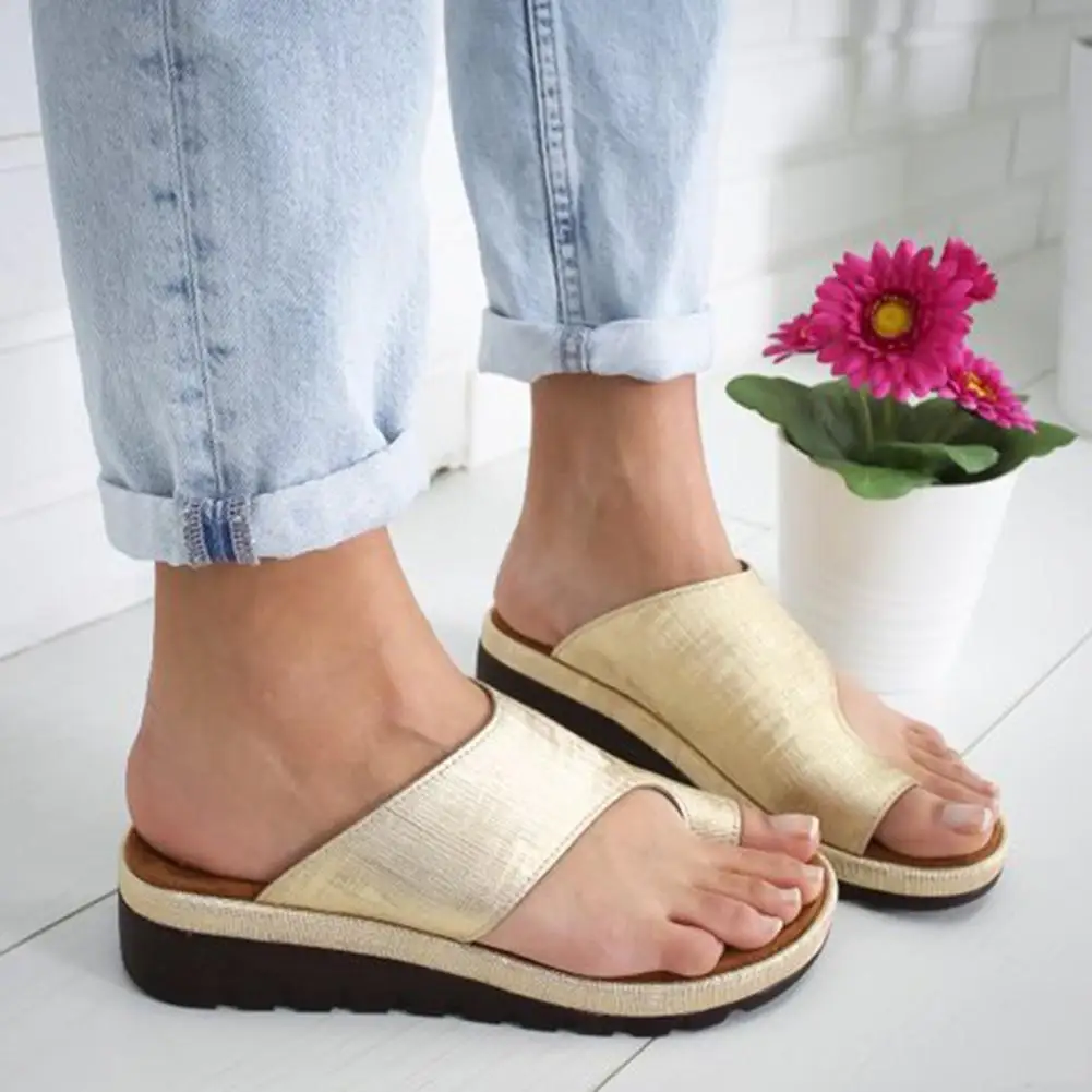 PU Leather Comfortable Shoes Flat Sole Ladies Casual Soft Big Toe Foot Correction Orthopedic Sandalwood Hallux Valgus Corrector