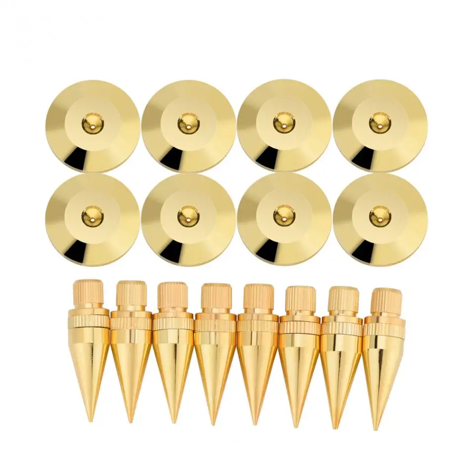 8 Pairs 6x36 MM Copper Speaker Spikes Isolation Stand + Base Pad Feet Mat Speaker Isolation speaker isolation pads Gold plating