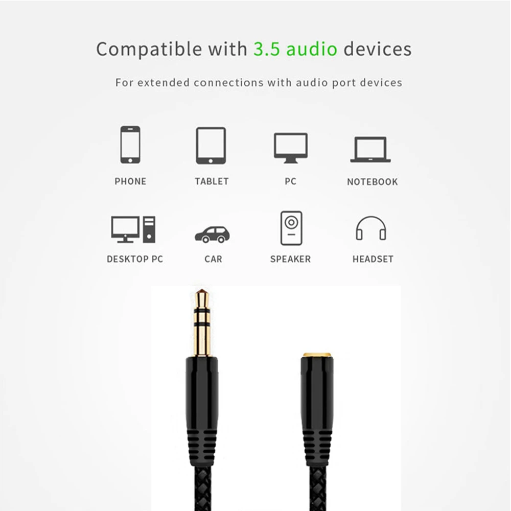 5 m przedłużacz do słuchawek 3.5mm Jack męski na żeński przewód AUX M/F Audio Stereo przedłużacz słuchawkowy 3.5mm kabel z tkaniny